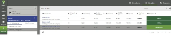Example of a kinship query in the local UAS database